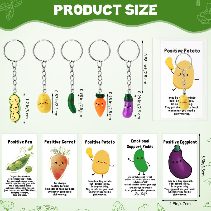 Ecation 20 Set Emotional Encouraging Support Pickle Keychain Employee Appreciation Day Positive Vegetable Keyring Affirmation Card - Image 2