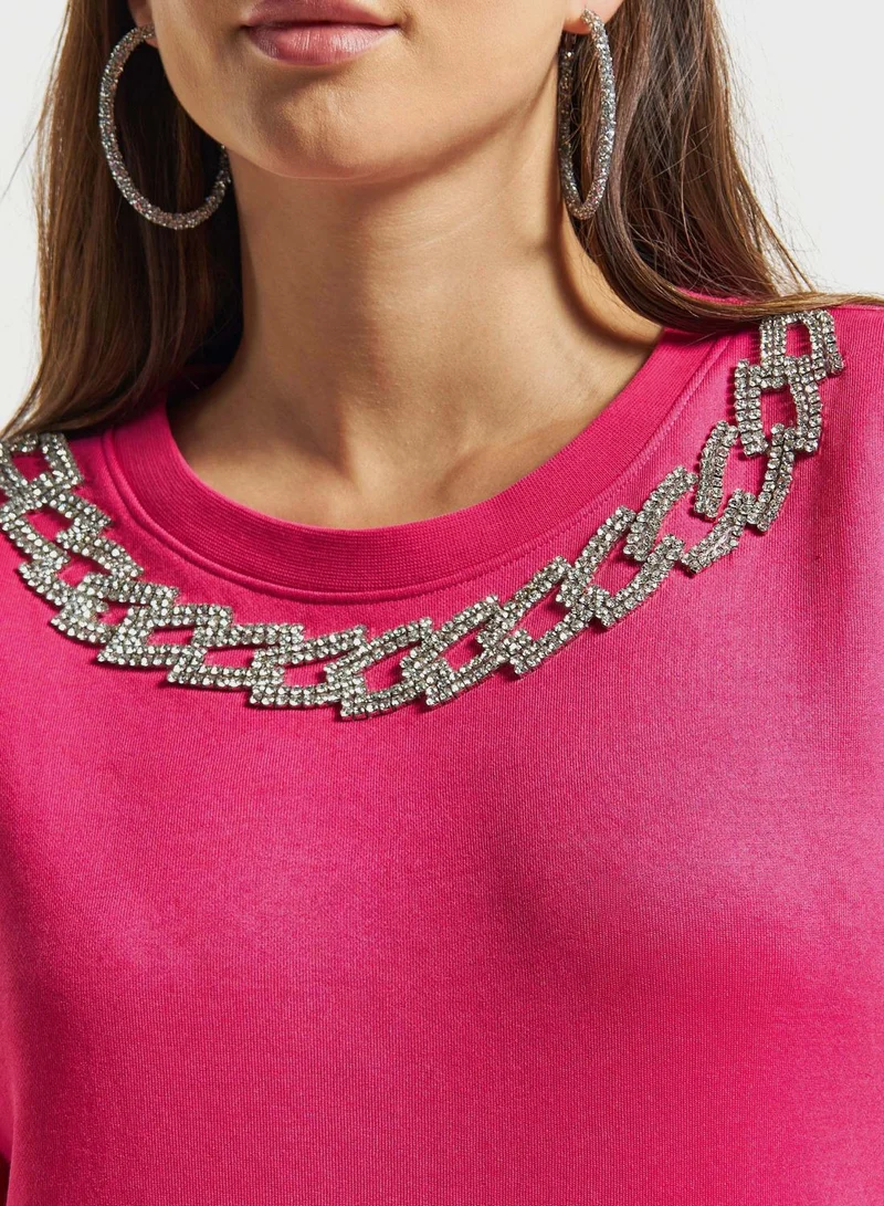 Iconic Embellished Puff Sleeve Crew Neck Sweatshirt