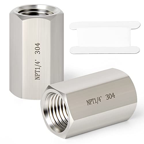 TAISHER 2PCS Forging of 304 Stainless Steel Full Hex Coupling, 1/4-Inch Female Pipe x 1/4-Inch Female Pipe Fitting - Image 1