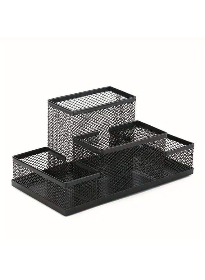 4 Compartment Metal Desktop Organizer Black Mesh Pen Holder With Non Slip Base Suitable For Office And Home Use Pencil Scissors Stationery Storage Box 11 Holiday Gift Choice - Image 3