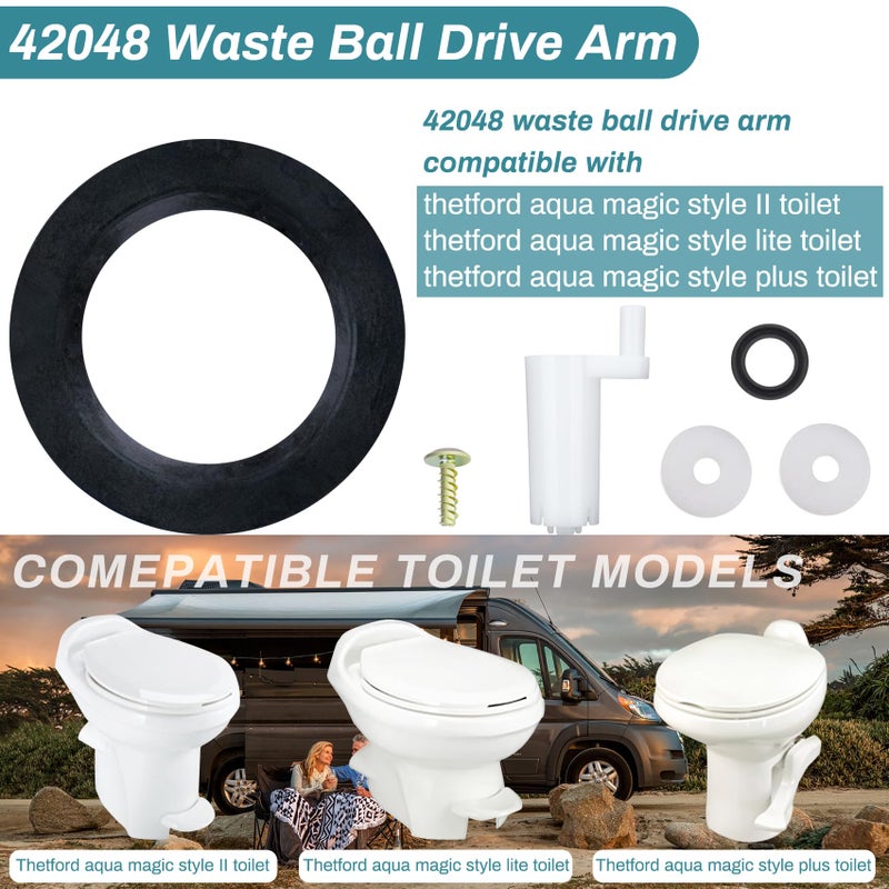 Knocokie 42048 Waste Ball Drive Waste Ball Drive Arm Kit Compatible with thetford Aqua Magic Style Lite Style II Style Plus Toilet Include Closet Flange Seal Drive Arm Screw Added - Image 4
