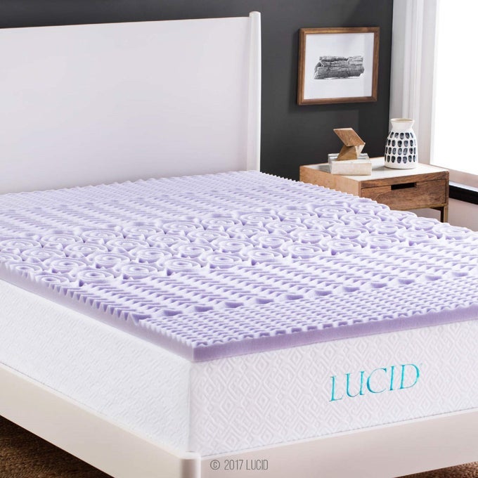 LAVENDER INFUSED 2 INCH MEMORY FOAM MATTRESS TOPPER TWIN SIZE PLUSH FEEL 5 CONVOLUTED ZONES CERTIPUR CERTIFIED NEW HOME OWNER DORM ROOM ESSENTIALS