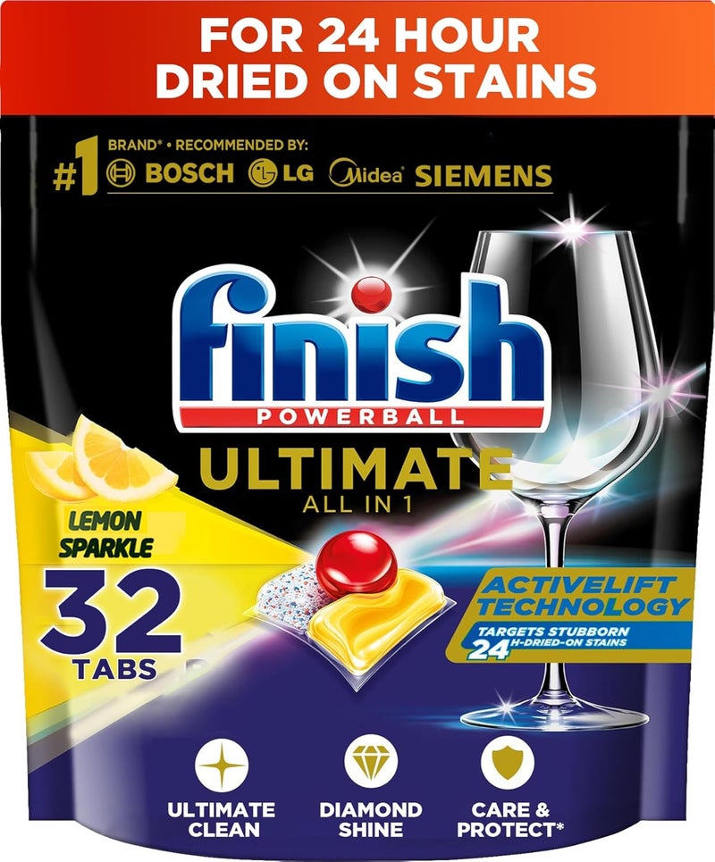 Powerball Quantum Ultimate Dishwasher Detergent Tablets for Ultimate Clean & Shine, Lemon Sparkle - 32 Tabs - Image 1