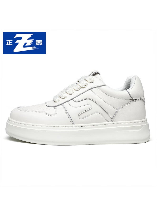 Chintai Men's Casual White Sneakers Breathable Lightweight Thick Sole Hidden Height Increase Trendy Skate Shoes White Size 41