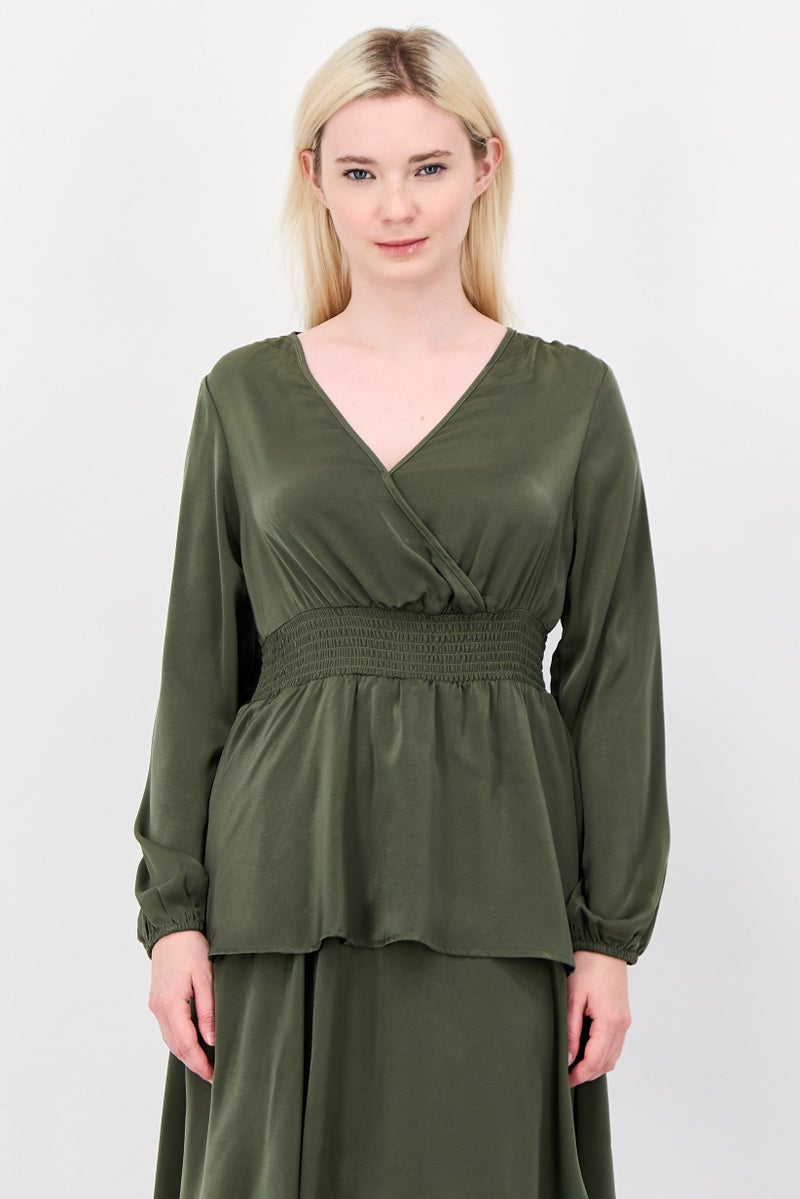 bebe Women Plain Tiered Dress, Olive - Image 3