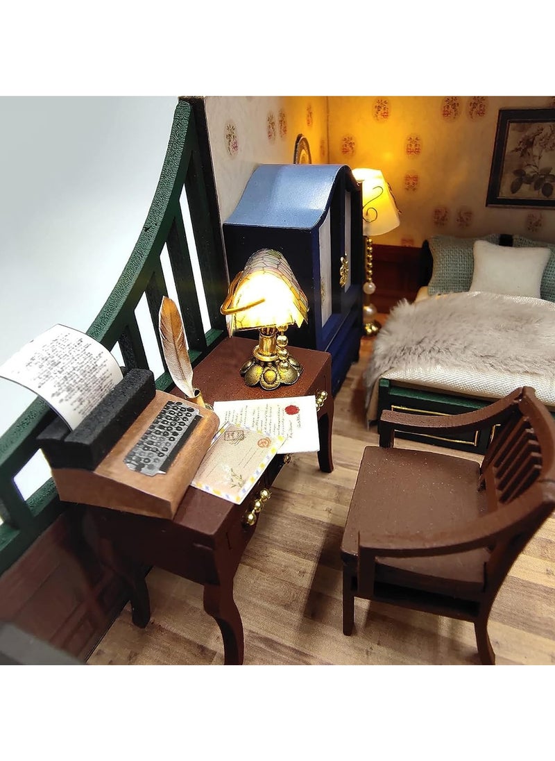 General DIY Doll House Miniature Kit with Furniture, 3D Wooden Miniature House, Vintage Deluxe 3D Model Wooden Building with LED Lights and Tools for Teenagers and Adults  - Image 4