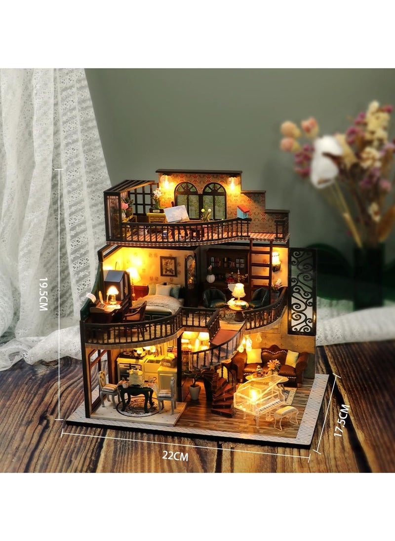 General DIY Doll House Miniature Kit with Furniture, 3D Wooden Miniature House, Vintage Deluxe 3D Model Wooden Building with LED Lights and Tools for Teenagers and Adults  - Image 2