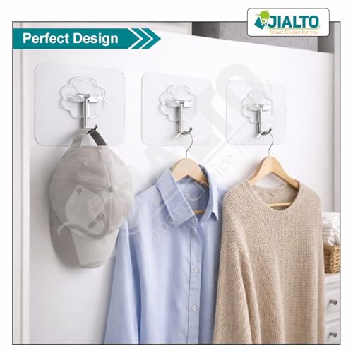 JIALTO 10 Pcs Adhesive Hooks Kitchen Wall Hooks-Heavy Duty 5Kg (Max) Nail Free Sticky Hangers with Stainless Hooks Reusable Utility Towel Bath Ceiling Hooks - Image 3