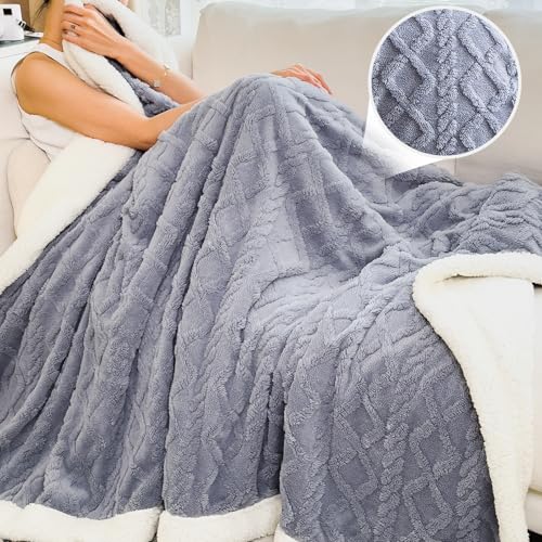 PAJEO Sherpa Blanket for Bed - Fleece Soft Cozy Fuzzy Blankets Thick Warm for Winter and All Seasons(Light Gray,Full(80"x90")) - Image 2