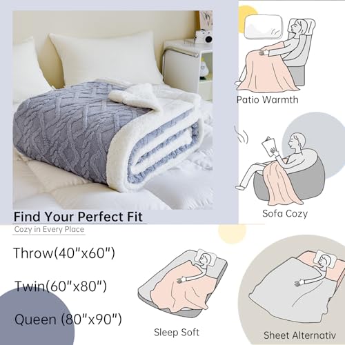 PAJEO Sherpa Blanket for Bed - Fleece Soft Cozy Fuzzy Blankets Thick Warm for Winter and All Seasons(Light Gray,Full(80"x90")) - Image 4