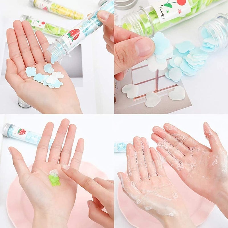 DEVHEART Paper Soap | Disposable Mini Soap Paper | Scented Soap Bath Flakes | Portable Flower Tube Petals | Tube Shape Bottle Paper Soap For Travelling - Image 5
