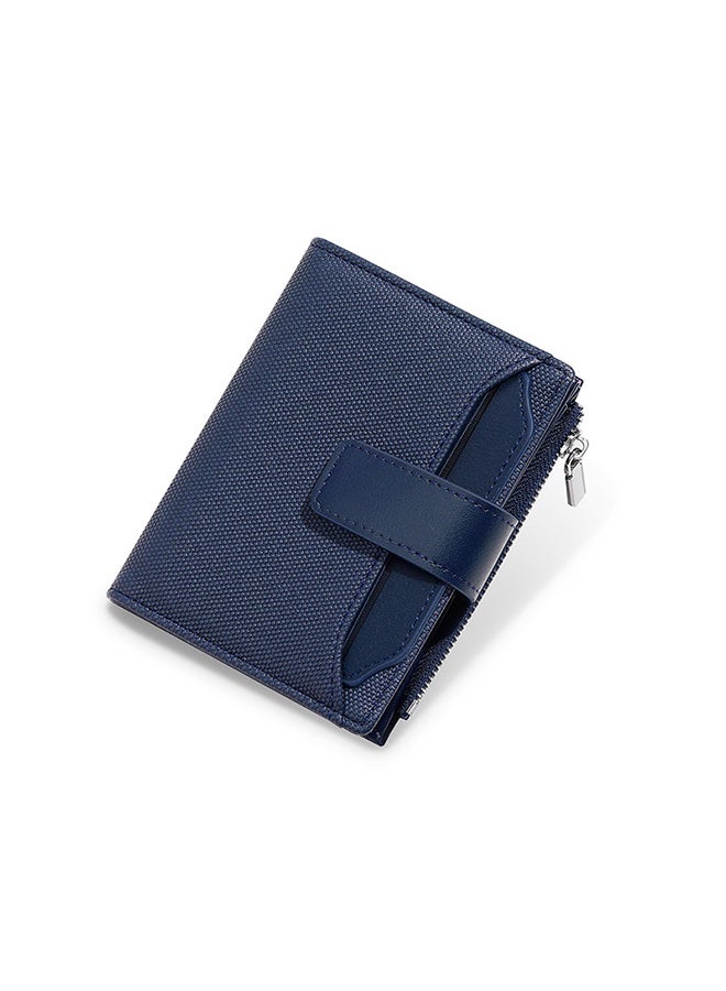 محفظة صغيرة للنساء ، محفظة النساء مع جلد PU قماش التقليد ، محفظة جيب جيب مزدوجة مع نافذة الهوية (أزرق داكن) - Image 1