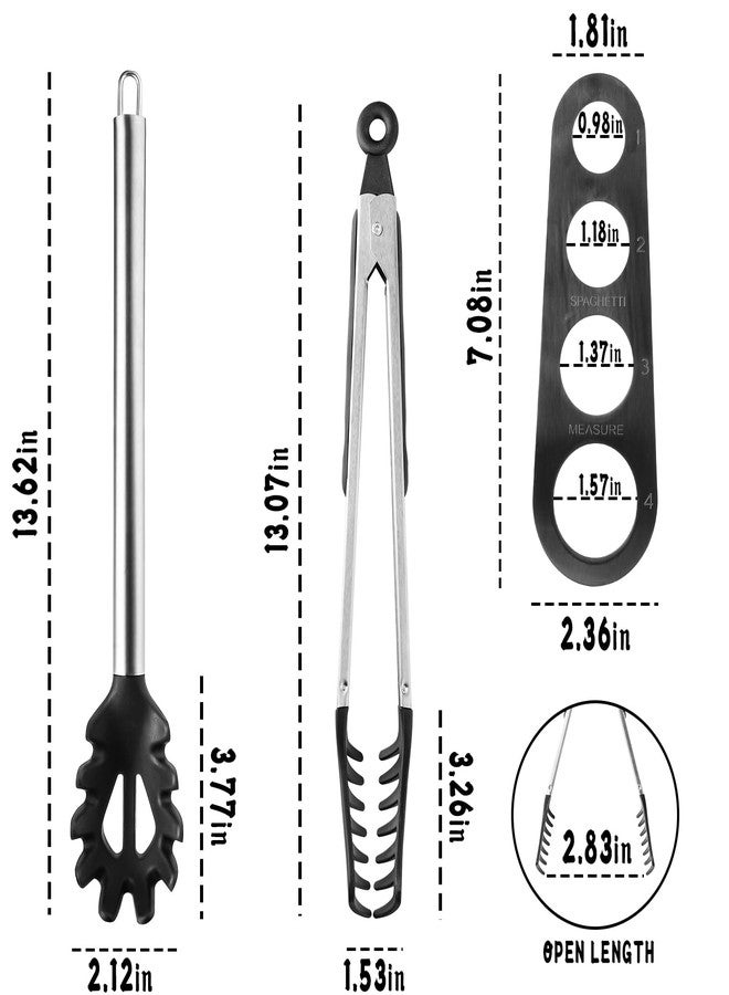 Calicage Spaghetti Spoon and Pasta Tong Set, Silicone Pasta Fork with Stainless Steel Handle and Pasta Measuring Instrument, Toothed Pasta Spoon, Pasta Cooking Tool - Image 2