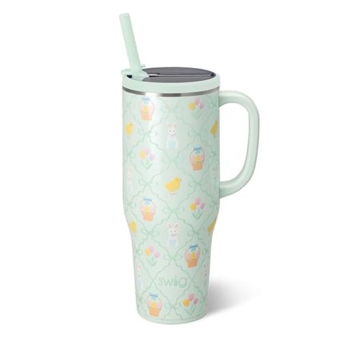 Swig Life 40oz Leak Proof Mega Mug, 40oz Leak Proof Tumbler with Handle and Straw, Extra Large Insulated Tumblers, Cup Holder Friendly Travel Mug, Reusable Leakproof Water Bottle (Hoppy Easter)