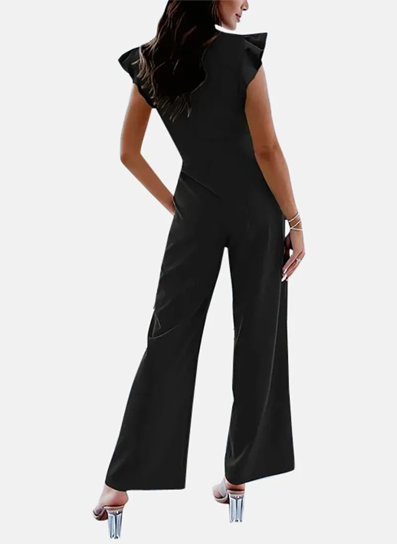 يونيكي Black Solid Relaxed Fit Round Neck Jumpsuit
