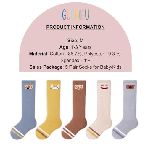 GUCHIGU Baby Knee High Socks for Toddlers – 5 Pairs Cotton Knit Anti-Mosquito Socks, Unisex Breathable and Soft for Boys and Girls - BS2240A(Multicolor, 6-24 Months) - Image 2
