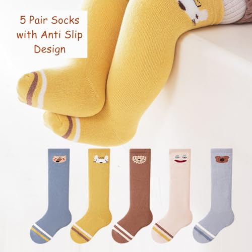 GUCHIGU Baby Knee High Socks for Toddlers – 5 Pairs Cotton Knit Anti-Mosquito Socks, Unisex Breathable and Soft for Boys and Girls - BS2240A(Multicolor, 6-24 Months) - Image 4