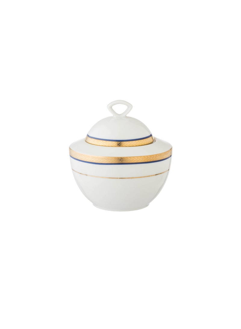 Dania German white, gold and navy porcelain sugar bowl - Image 1