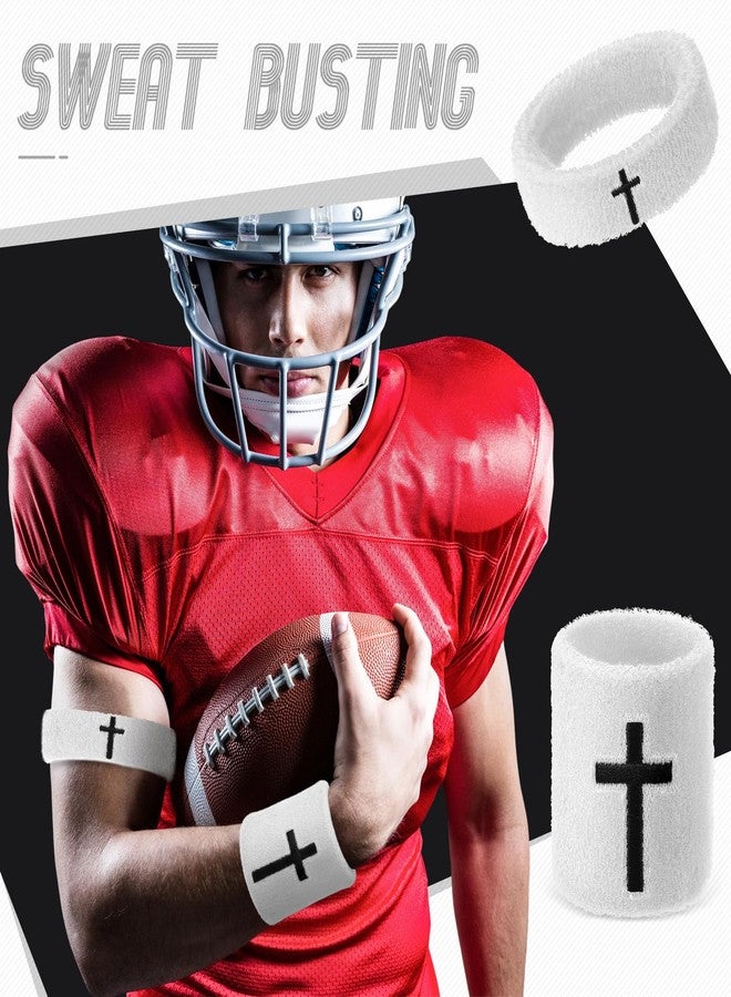 Soulchen 4 pcs Cross Bicep Bands Wrist Bands Christian Arm Sweat Wristbands Absorbent Armband for Men Women Football Baseball Players Sports Activities Supplies (White) - Image 3