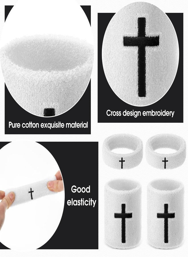 Soulchen 4 pcs Cross Bicep Bands Wrist Bands Christian Arm Sweat Wristbands Absorbent Armband for Men Women Football Baseball Players Sports Activities Supplies (White) - Image 5
