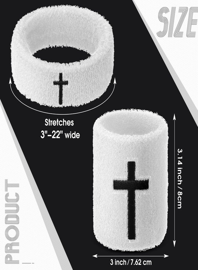 Soulchen 4 pcs Cross Bicep Bands Wrist Bands Christian Arm Sweat Wristbands Absorbent Armband for Men Women Football Baseball Players Sports Activities Supplies (White) - Image 2