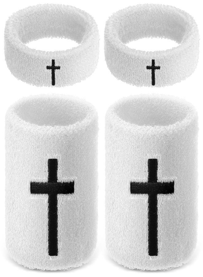 Soulchen 4 pcs Cross Bicep Bands Wrist Bands Christian Arm Sweat Wristbands Absorbent Armband for Men Women Football Baseball Players Sports Activities Supplies (White) - Image 1