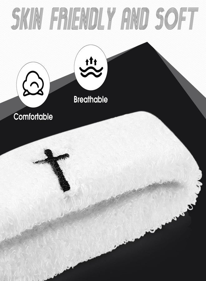 Soulchen 4 pcs Cross Bicep Bands Wrist Bands Christian Arm Sweat Wristbands Absorbent Armband for Men Women Football Baseball Players Sports Activities Supplies (White) - Image 4