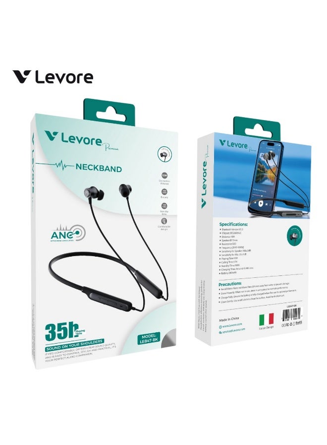 LEVORE Premium Neckband Headset ANC LEB47-BK - Image 2