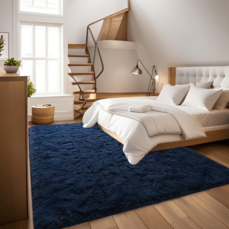 Dweike Super Super Super Shaggy Rugs Fluffy Carpets 3x5 FT Navy Blue Area Brug لغرفة المعيشة غرفة نوم فتيات الأطفال غرفة حضانة ديكور المنزل غير القابل للانزلاق. - Image 5