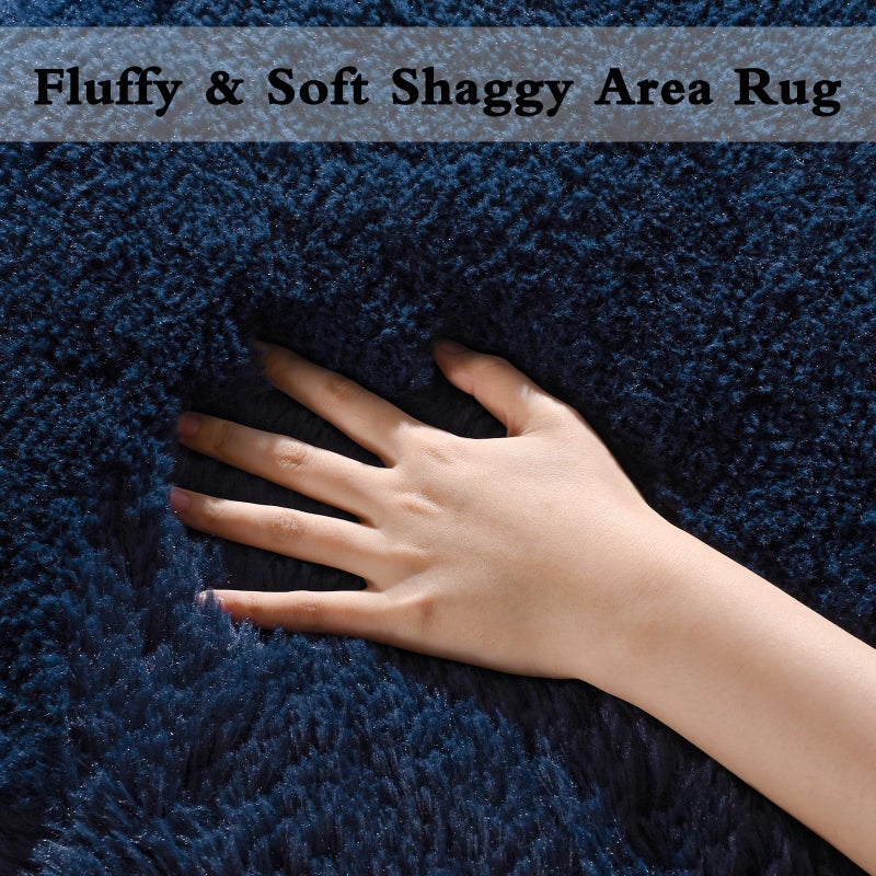 Dweike Super Super Super Shaggy Rugs Fluffy Carpets 3x5 FT Navy Blue Area Brug لغرفة المعيشة غرفة نوم فتيات الأطفال غرفة حضانة ديكور المنزل غير القابل للانزلاق. - Image 3
