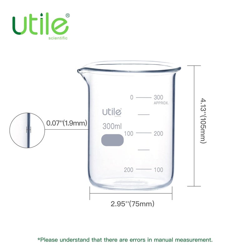 UTILE 300ml Low Form Glass Beakers, 10 Pcs Borosilicate 3.3 Glass with Printed Graduation, 4000.0300.10 - Image 4