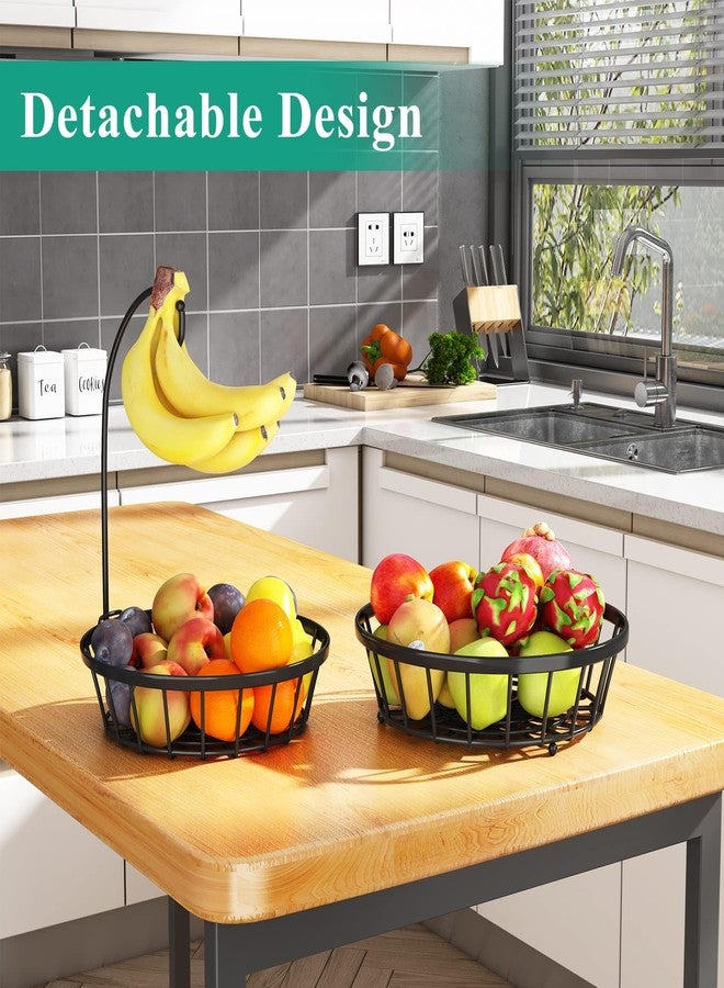 SAYZH 2-Tier Fruit Basket Bowl Stackable Vegetable Storage with Banana Tree Hanger Stand for Kitchen Countertop, Metal Wire Basket for Bread Onions Potatoes Black - Image 2
