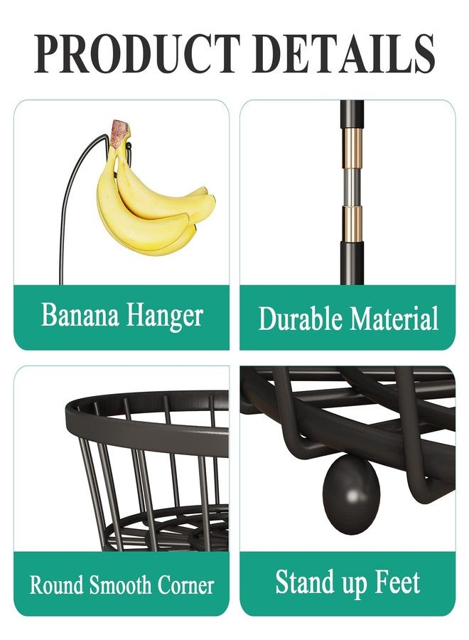 SAYZH 2-Tier Fruit Basket Bowl Stackable Vegetable Storage with Banana Tree Hanger Stand for Kitchen Countertop, Metal Wire Basket for Bread Onions Potatoes Black - Image 5