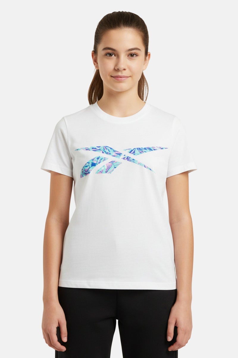 Reebok Kids Girl Sportswear Fit Short Sleeve Outdoor T-Shirt, White - Image 1