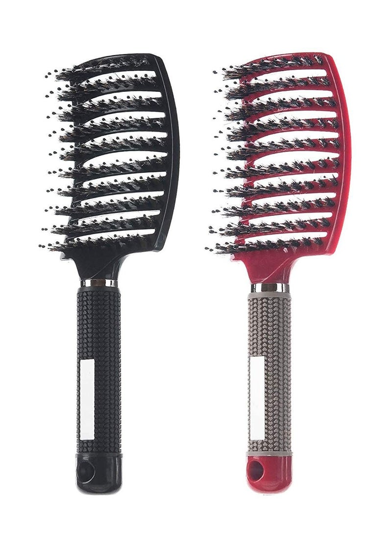 Y&D 2 Pack Hair Brush, KASTWAVE Curved and Vented Detangling Styling Tools Massage Brush for Thick, Curly Long, Tangled, Wet & Dry Detangler (Black, Red)  - Image 1