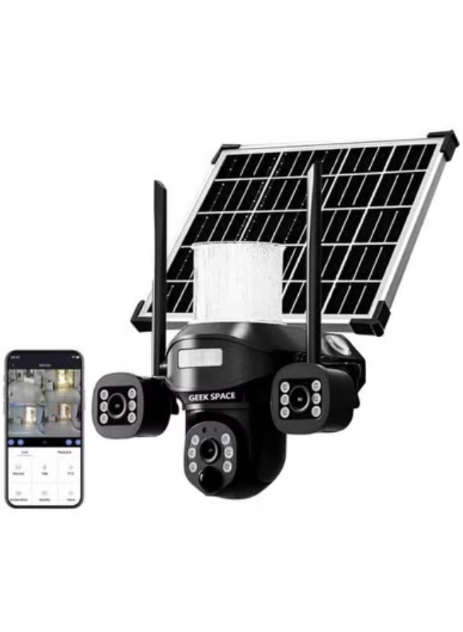 GEEK SPACE 3-Lens Solar Security Camera with 4G WiFi, Outdoor PTZ 360° Wireless IP Surveillance Camera, AI Motion Detection, Full Color Night Vision, Two-Way Audio, Waterproof Weatherproof CCTV Camera, Remote Monitoring, Smart Alerts, Rechargeable Battery - Image 1