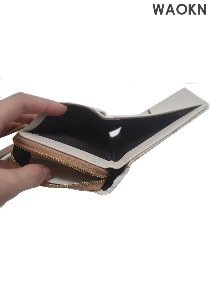 دبليو أيه أو كي أن محفظة قطة لطيفة للنساء - حامل بطاقات صغير من جلد البولي يوريثان مع محفظة للعملات المعدنية - محفظة رفيعة مدمجة للفتيات والسيدات - منظم بطاقات الائتمان مانع لتقنية تحديد الهوية بموجات الراديو (لون الشاي الحليبي) - Image 5