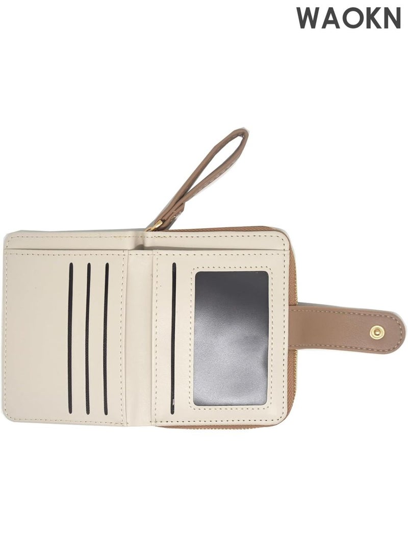 دبليو أيه أو كي أن محفظة قطة لطيفة للنساء - حامل بطاقات صغير من جلد البولي يوريثان مع محفظة للعملات المعدنية - محفظة رفيعة مدمجة للفتيات والسيدات - منظم بطاقات الائتمان مانع لتقنية تحديد الهوية بموجات الراديو (لون الشاي الحليبي) - Image 3