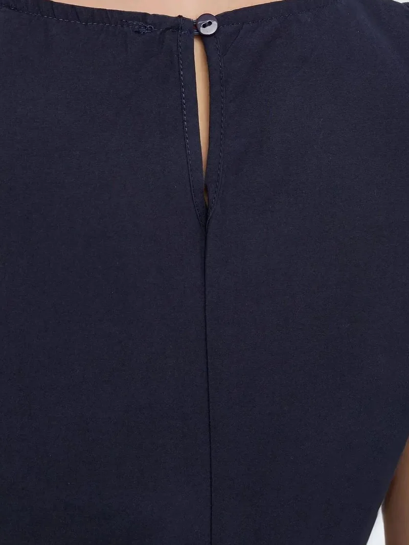 HICCUP Navy Blue Mixray Collection Crew Neck Sleeveless A-Form Maxi Dress for Women | Best Price UAE
