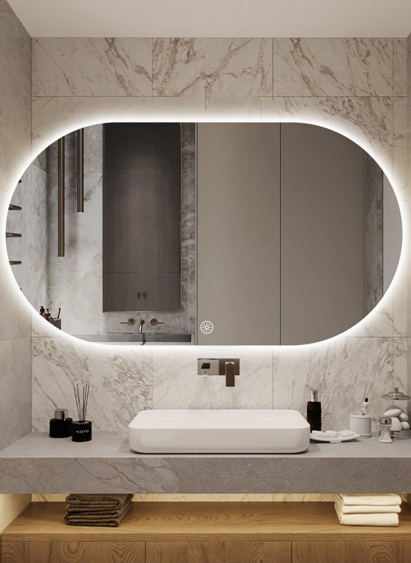 شاربدو مرآة حمام LED مع إضاءة، مثبتة على الحائط، إضاءة بيضاء مع خاصية التعتيم بدون خطوات، مفتاح لمس 40*70 سم - Image 4