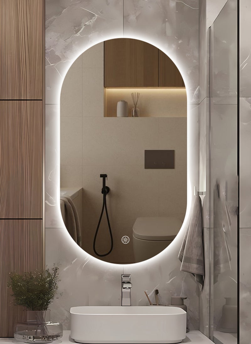 شاربدو مرآة حمام LED مع إضاءة، مثبتة على الحائط، إضاءة بيضاء مع خاصية التعتيم بدون خطوات، مفتاح لمس 40*70 سم - Image 2