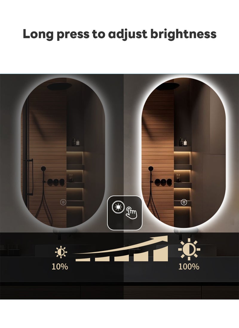 شاربدو مرآة حمام LED مع إضاءة، مثبتة على الحائط، إضاءة بيضاء مع خاصية التعتيم بدون خطوات، مفتاح لمس 40*70 سم - Image 5