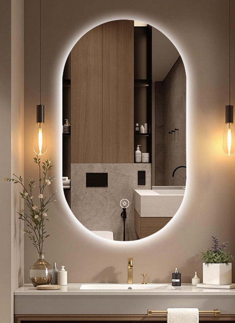 شاربدو مرآة حمام LED مع إضاءة، مثبتة على الحائط، إضاءة بيضاء مع خاصية التعتيم بدون خطوات، مفتاح لمس 40*70 سم - Image 1