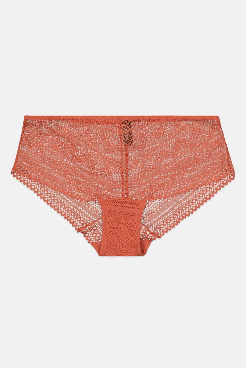 Etam Women Textured Lace Shorty Panty, Sage Brown  - Image 1