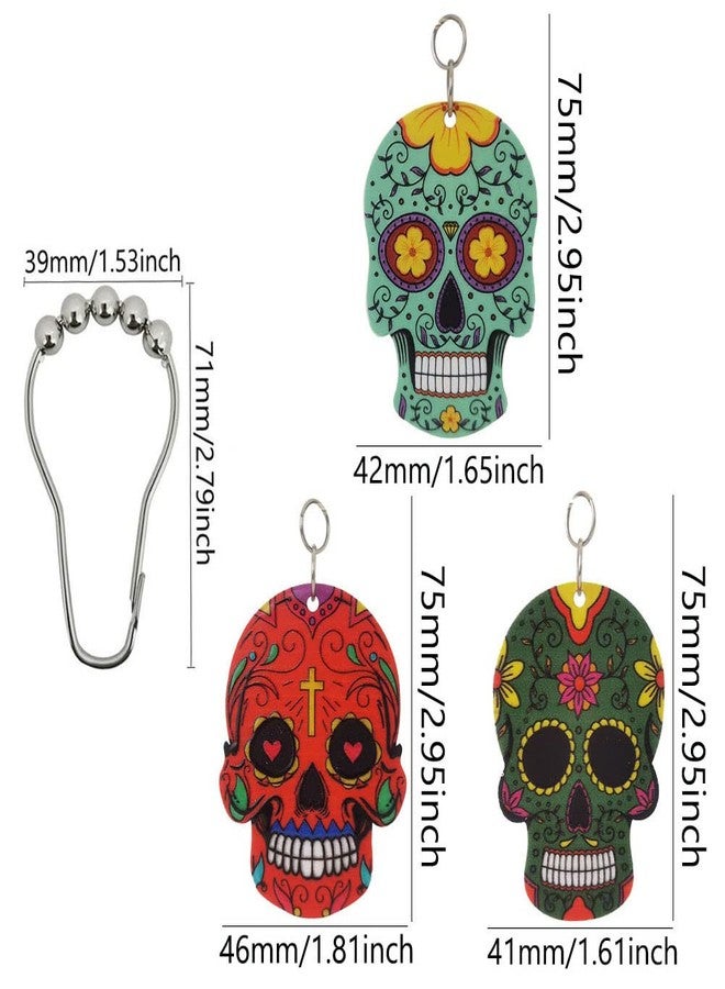 Skull Shower Curtain Hooks for Halloween Bathroom Decor Set - Rustproof Metal Stainless Steel Shower Curtain Rings Set of 12 with Gothic Flower Unique Skull Bathroom Decorative Shower Curtain Rod DIY - Image 2