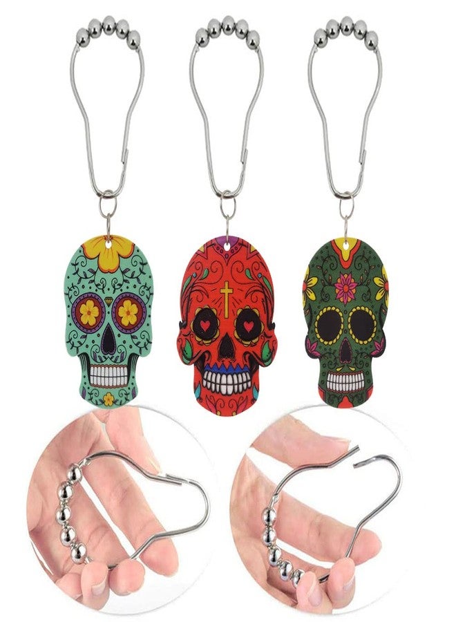 Skull Shower Curtain Hooks for Halloween Bathroom Decor Set - Rustproof Metal Stainless Steel Shower Curtain Rings Set of 12 with Gothic Flower Unique Skull Bathroom Decorative Shower Curtain Rod DIY - Image 3