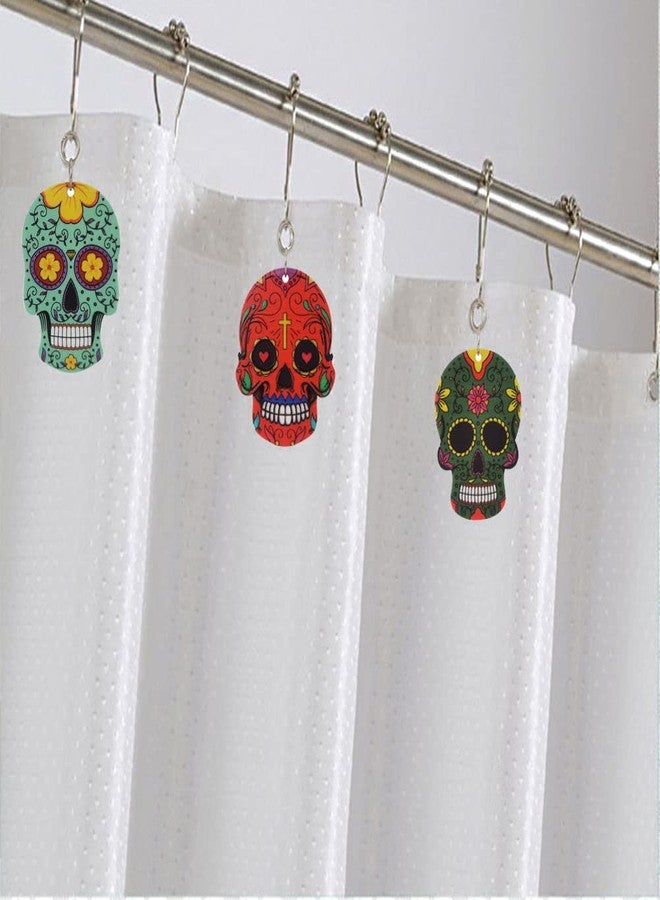 Skull Shower Curtain Hooks for Halloween Bathroom Decor Set - Rustproof Metal Stainless Steel Shower Curtain Rings Set of 12 with Gothic Flower Unique Skull Bathroom Decorative Shower Curtain Rod DIY - Image 4