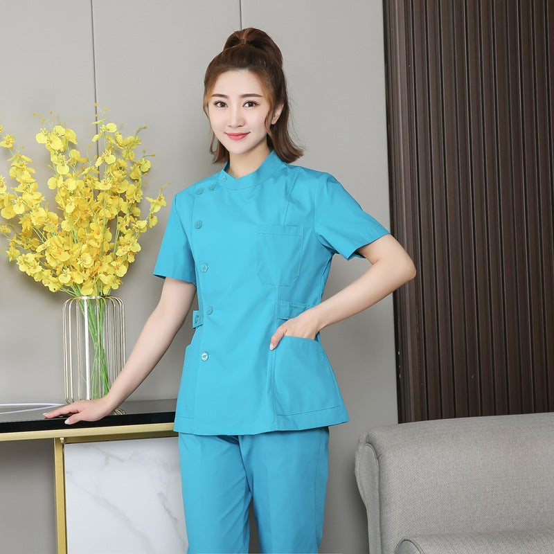 Nurse Uniform Summer Short Sleeve Separates Suit Women'S Half-Breasted Stand Collar Beautician Korean Style Work Clothes - Image 4