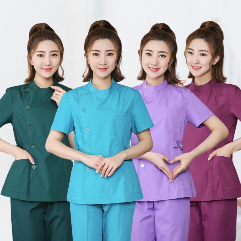 Nurse Uniform Summer Short Sleeve Separates Suit Women'S Half-Breasted Stand Collar Beautician Korean Style Work Clothes - Image 3