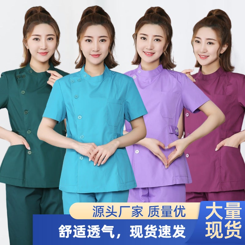 Nurse Uniform Summer Short Sleeve Separates Suit Women'S Half-Breasted Stand Collar Beautician Korean Style Work Clothes - Image 2